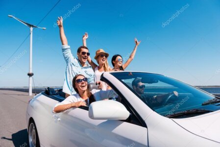 Traveller picking up a rental car at the airport